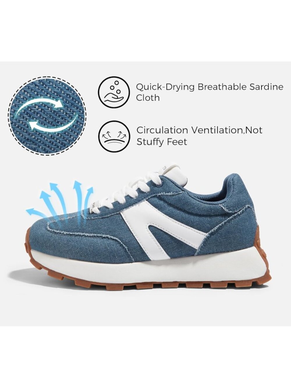 Women's Denim Blue Retro Classic Stylish Lace Up Tennis Running Walking Sneaker - Picture 4 of 7